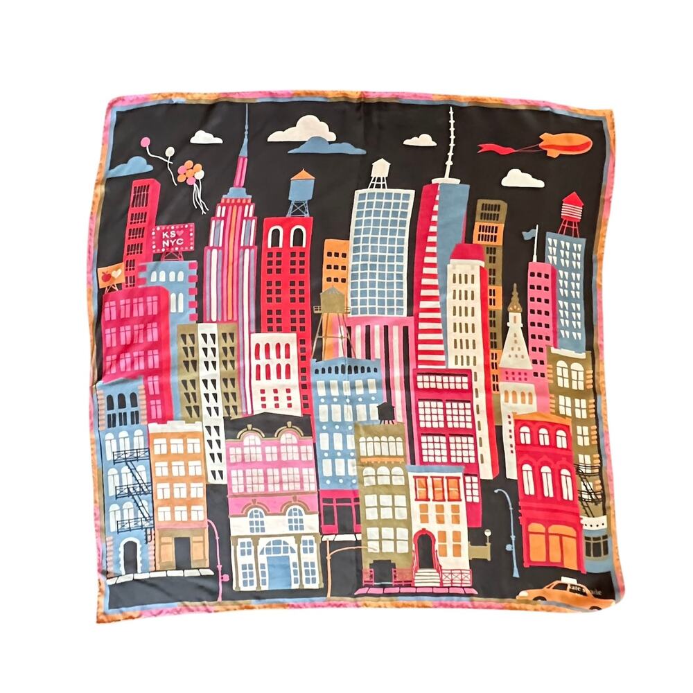 Kate Spade City That Never Sleeps Silk Square Scarf 34”x 34” Whimsy Prep NY